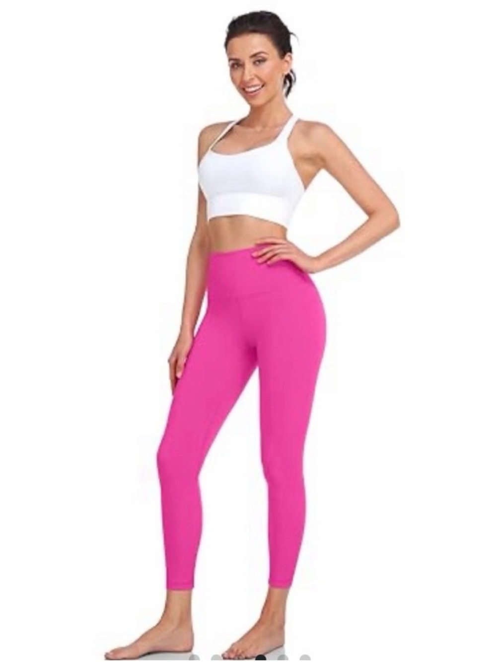 HeyNuts Hot Barbie Pink Pure & Plain 7/8 Length Yoga Pant Leggings Size Medium